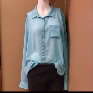 Sheer Turquoise Button Down Blouse American Eagle